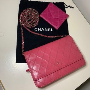 Chanel Pink Calfskin Wild Stitch WOC Dust Bag/Card